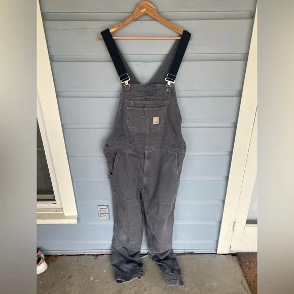Carhartt Rugged Flex Relaxed Fit Canvas rigby Bibs Gravel gray/blue  42x34 - Picture 2 of 7